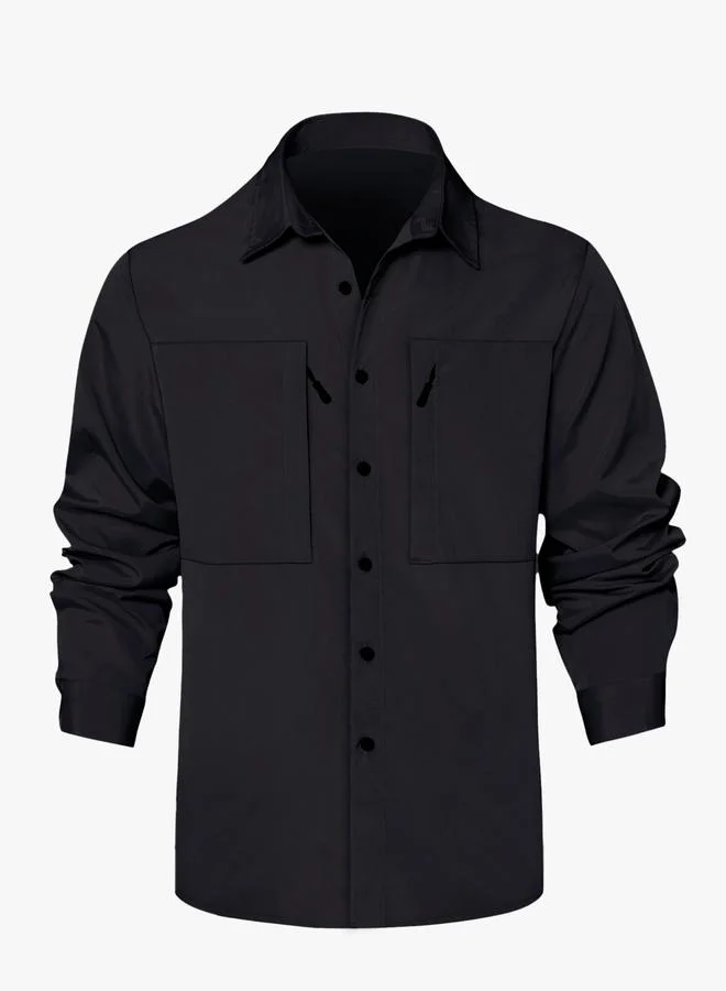 Men Solid Pocket Detail Long Sleeve Jacket