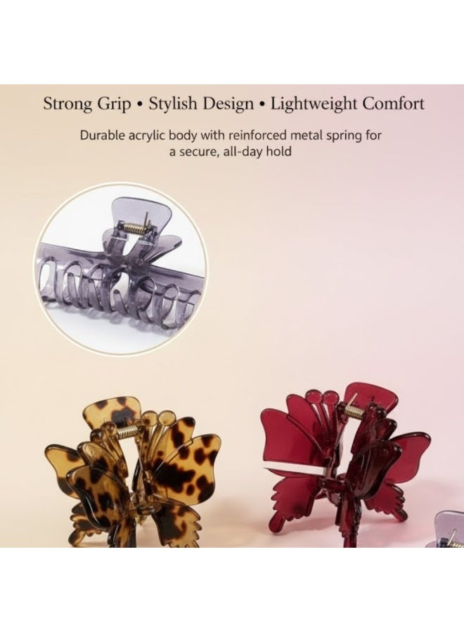 ألم الأسنان 6 قطع مشابك شعر على شكل فراشة للنساء والفتيات - بلاستيك قوي غير قابل للانزلاق مع زنبرك معدني، مشابك فك للشعر الكثيف أو المتوسط، إكسسوارات شعر صغيرة متينة للتصفيف، وتثبيت الانفجارات، والكعكات، وتسريحات الشعر اليومية (متعددة الألوان) - Image 2