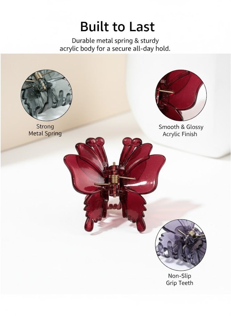 ألم الأسنان 6 قطع مشابك شعر على شكل فراشة للنساء والفتيات - بلاستيك قوي غير قابل للانزلاق مع زنبرك معدني، مشابك فك للشعر الكثيف أو المتوسط، إكسسوارات شعر صغيرة متينة للتصفيف، وتثبيت الانفجارات، والكعكات، وتسريحات الشعر اليومية (متعددة الألوان) - Image 4