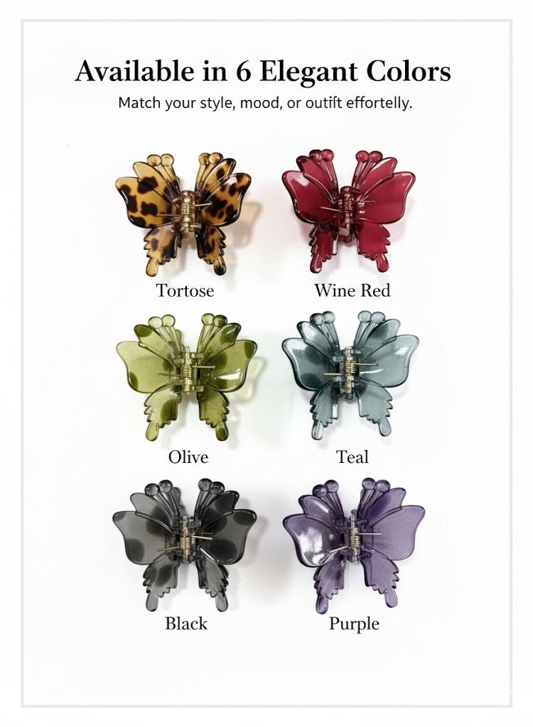 ألم الأسنان 6 قطع مشابك شعر على شكل فراشة للنساء والفتيات - بلاستيك قوي غير قابل للانزلاق مع زنبرك معدني، مشابك فك للشعر الكثيف أو المتوسط، إكسسوارات شعر صغيرة متينة للتصفيف، وتثبيت الانفجارات، والكعكات، وتسريحات الشعر اليومية (متعددة الألوان) - Image 5