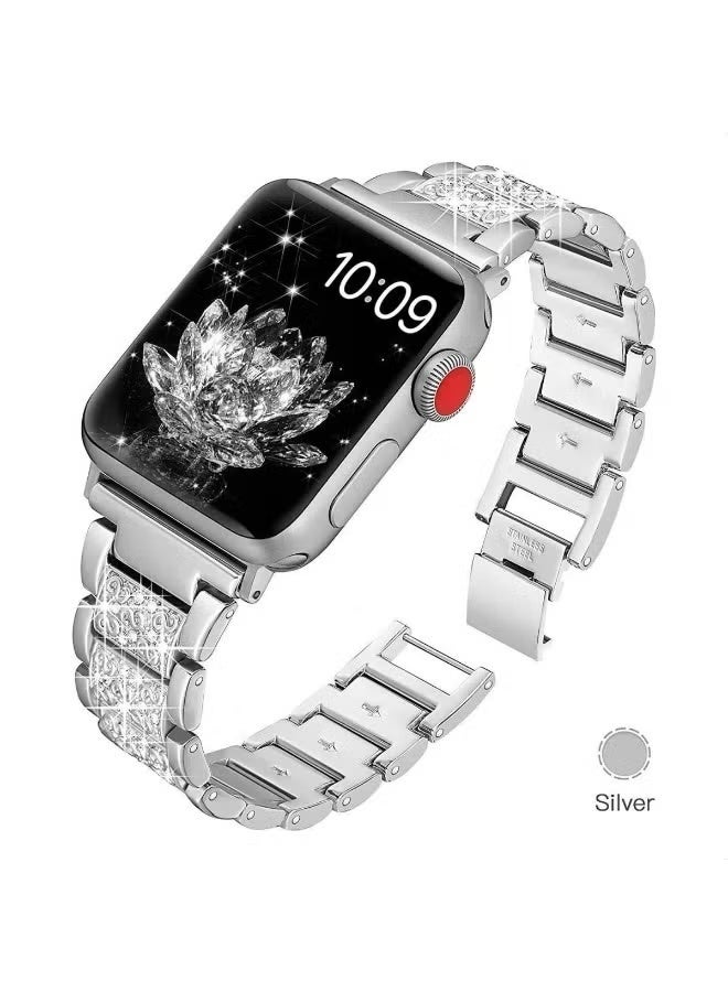 Bling Design Double Tour Slim Watch Band for Apple Watch Women, 44/45/46/49mm Replacement Strap Compatible with iWatch Series 10/9/8/7/6 SE - Image 3
