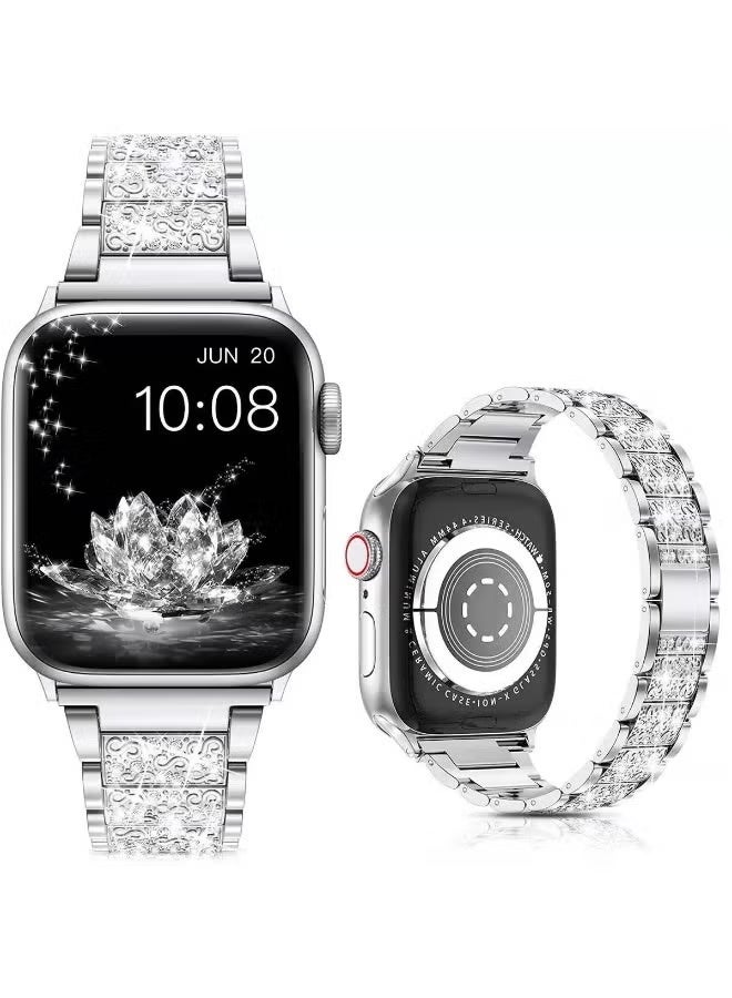 Bling Design Double Tour Slim Watch Band for Apple Watch Women, 44/45/46/49mm Replacement Strap Compatible with iWatch Series 10/9/8/7/6 SE - Image 1