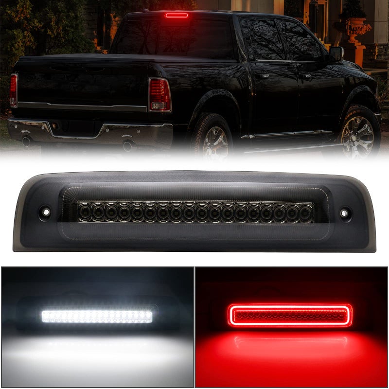 RF Auto LED Strobe Third Brake Light Compatible With Ram 1500 2500 3500 4500 5500 20102018 F1 Style Red Flash Smoked High Mounted Stop Lights with Seal Foam Gaskets Roof Cargo Lamp Pickup Truck