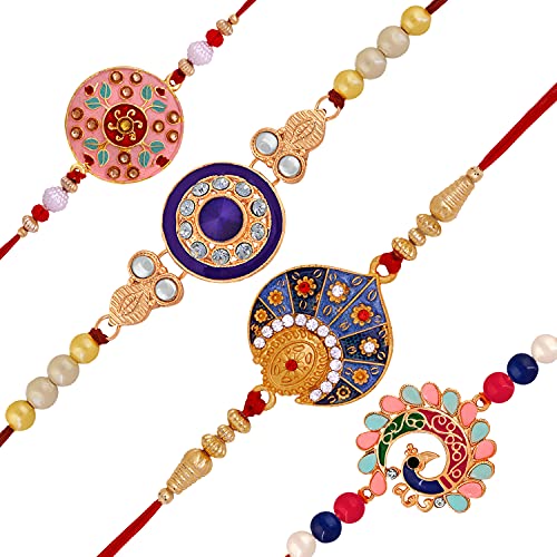 Mahi Combo of Meenakari Work Rakhi's with Multicolor Crystal and Artificial Pearl for Brother (RCO1105219M) For Men - Image 1