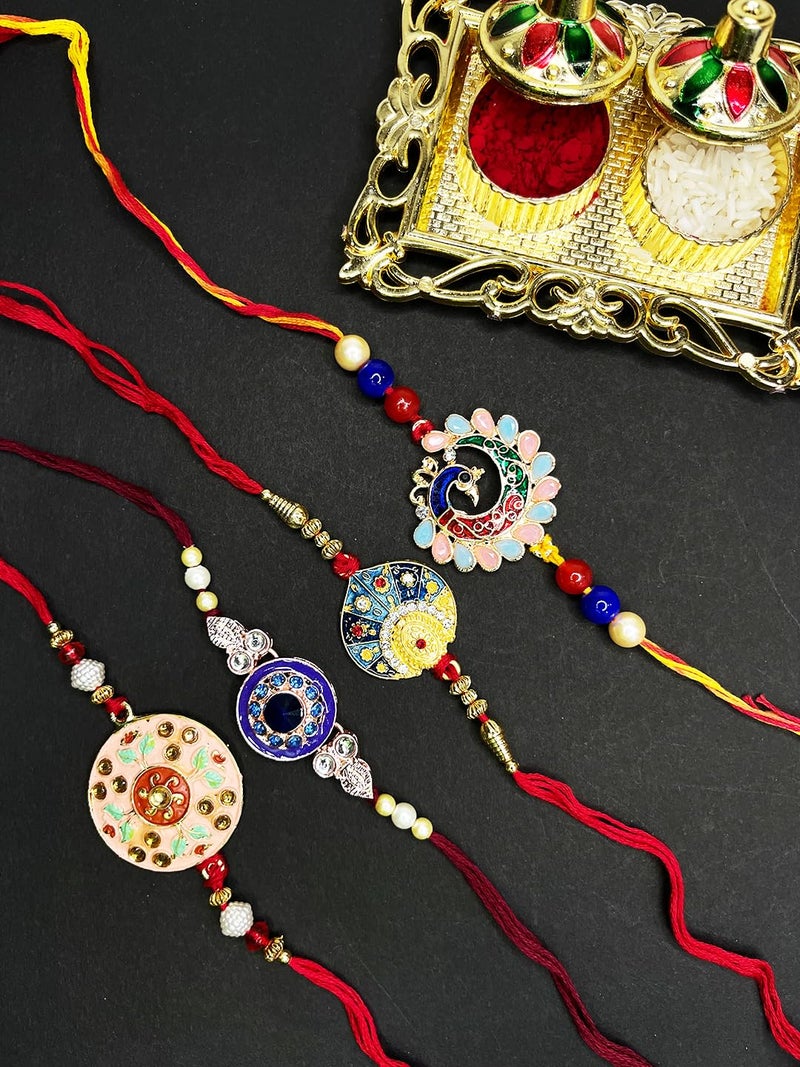 Mahi Combo of Meenakari Work Rakhi's with Multicolor Crystal and Artificial Pearl for Brother (RCO1105219M) For Men - Image 2