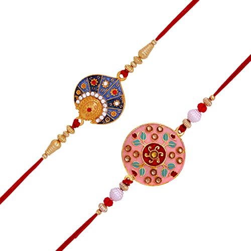Mahi Combo of Meenakari Work Rakhi's with Multicolor Crystal and Artificial Pearl for Brother (RCO1105219M) For Men - Image 4