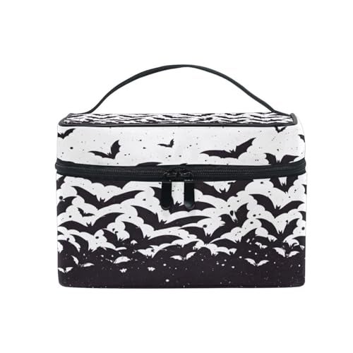 ZOEO Makeup Train Case Black Bat Halloween Korean Carrying Portable Zip Travel Cosmetic Brush Bag Organizer Large for Girls Women - Image 1
