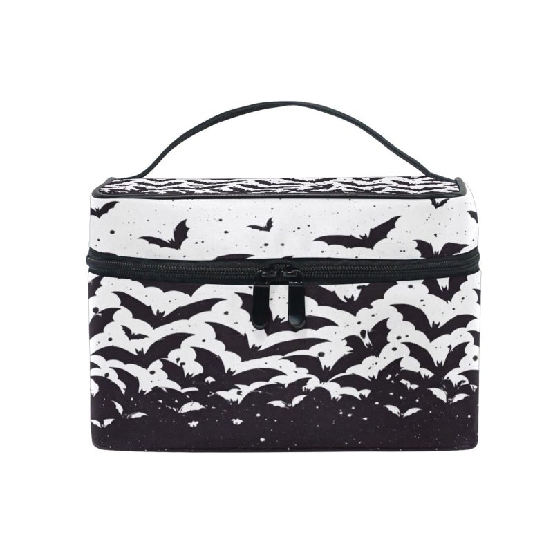 ZOEO Makeup Train Case Black Bat Halloween Korean Carrying Portable Zip Travel Cosmetic Brush Bag Organizer Large for Girls Women - Image 2