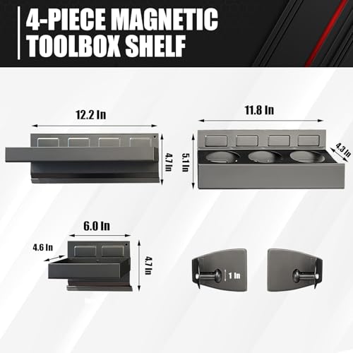 ct C&T 4-Piece Magnetic Toolbox Shelf, Tray and Holder Set, Magnetic Toolbox Tray Set, Tool Box for Cabinet Side Shelf Storage Van Workshop, Tool Organization and Storage - Image 4