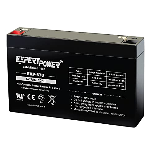 ExpertPower® 6Volt 7AH Sealed Lead Acid (SLA) Battery with F1 Terminal EXP670 Replaces Powertron PEA6V65F3 Enduring 3FM7 - Image 1