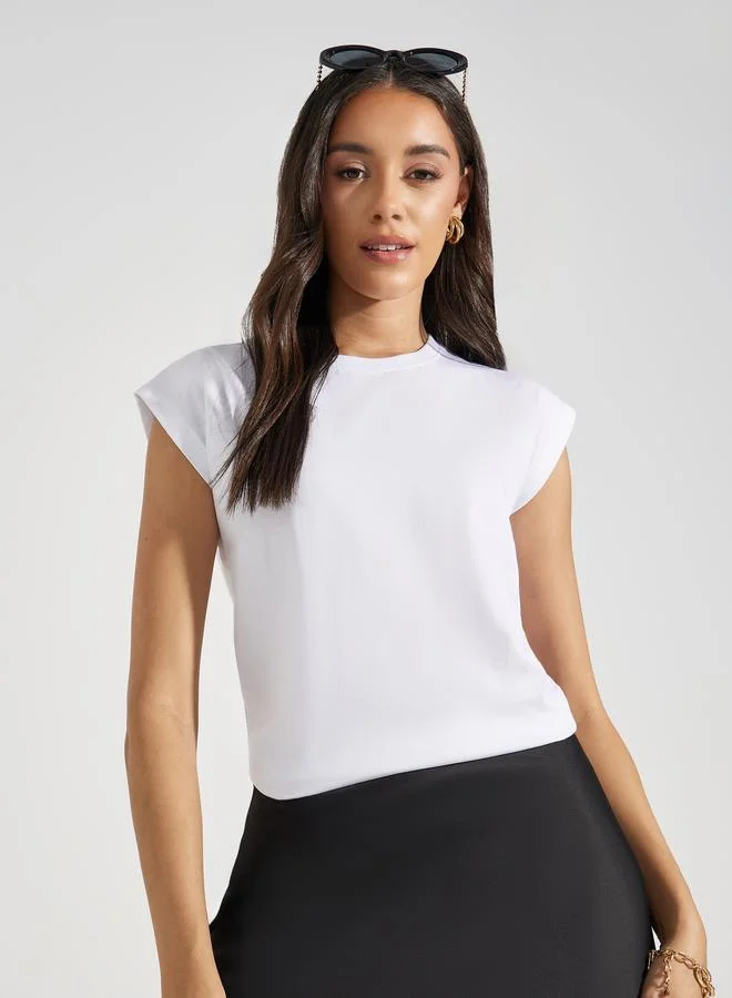 Styli Regular Fit Cotton Cap Sleeves T-Shirt