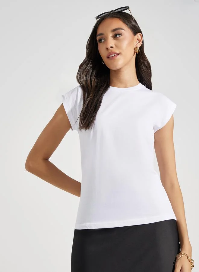 Styli Regular Fit Cotton Cap Sleeves T-Shirt