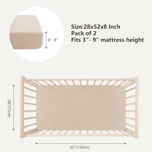 Bearmoss Muslin Crib Sheets 100% Cotton Baby Crib Sheets Fitted for Standard Crib Mattress & Toddler Bed Mattress 52"x28" Soft Breathable Crib Sheet Neutral for Boys Girls - 2 Pack (Oat Latte) - Image 3