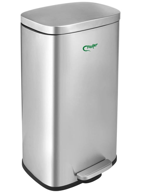 CROCODILE تمساح Stainless Steel Dustbin, Soft-Close Lid & Durable Foot Pedal, Smudge-Resistant Dustbin, 30 Liter/7.9 Gallon Capacity, 2 Years Warranty