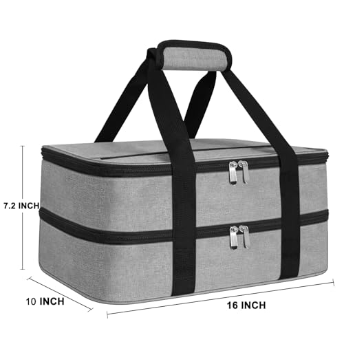 esouler Double Insulated Casserole Carrier Bag Hot & Cold Food Carrier Bag Lasagna Holder Lunch Bag for Picnics, Parties, Travel, Fits 9 x 13 Inches Casserole Dish-Grey - Image 2