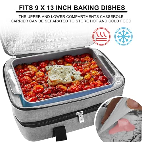 esouler Double Insulated Casserole Carrier Bag Hot & Cold Food Carrier Bag Lasagna Holder Lunch Bag for Picnics, Parties, Travel, Fits 9 x 13 Inches Casserole Dish-Grey - Image 4