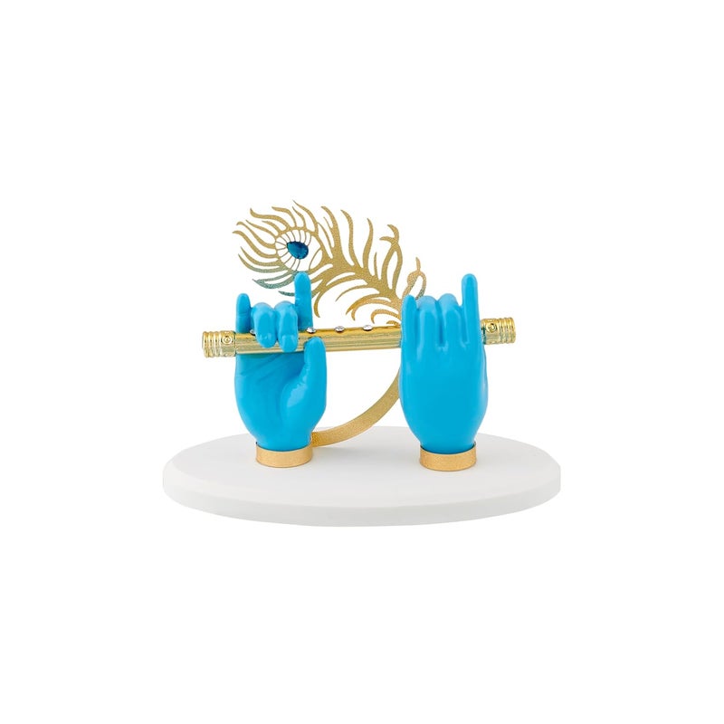 JSK Arts Gold Plated Krishna Ji Hands with Flute Figurine 24k Gold Plated with Blue Hand of Krishna Very Classical Piece for Dcor As Well As Wedding and Corporate Gifting Purposes 35 Inc - Image 1