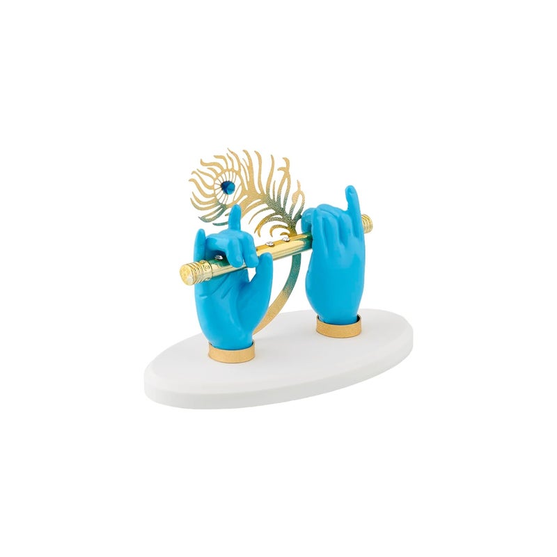 JSK Arts Gold Plated Krishna Ji Hands with Flute Figurine 24k Gold Plated with Blue Hand of Krishna Very Classical Piece for Dcor As Well As Wedding and Corporate Gifting Purposes 35 Inc - Image 2