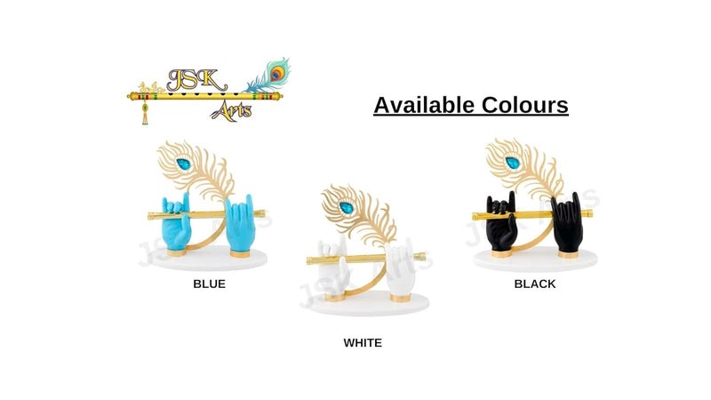 JSK Arts Gold Plated Krishna Ji Hands with Flute Figurine 24k Gold Plated with Blue Hand of Krishna Very Classical Piece for Dcor As Well As Wedding and Corporate Gifting Purposes 35 Inc - Image 4