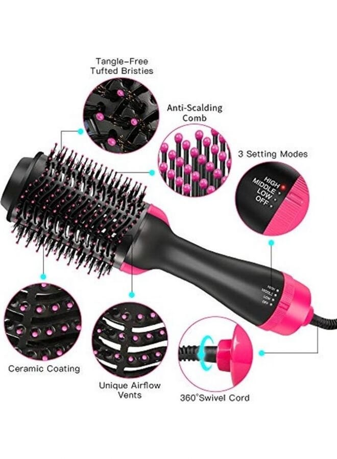 PROMASS 3-In-1 Hair Dryer, Straightener And Curler Brush Black/Pink - Image 3