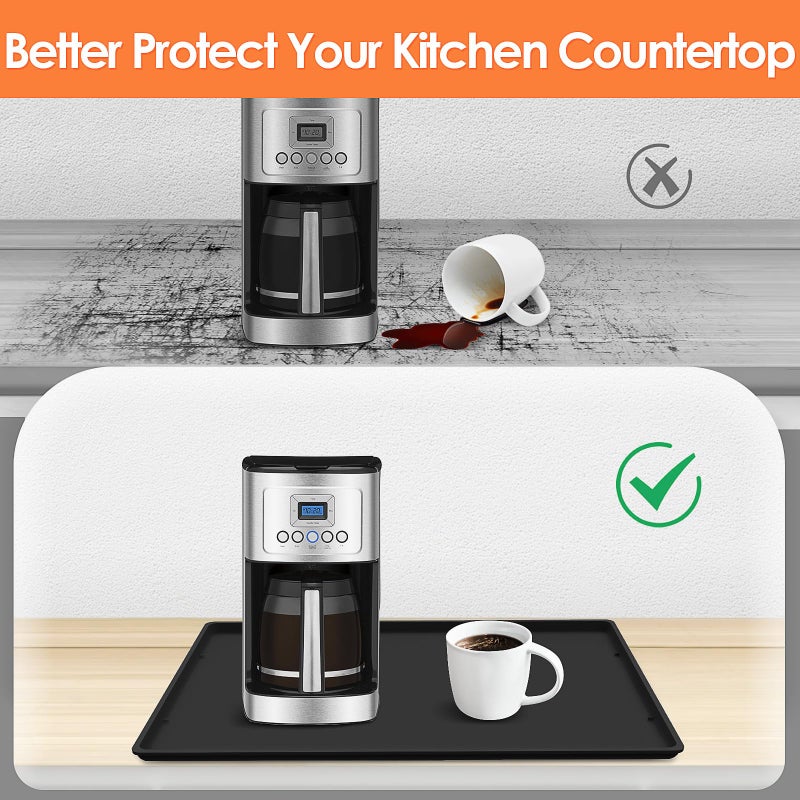 TOHONFOO Silicone Coffee Maker Mat with Lip, 19.7'' x 15'' Heavy Duty Coffee Maker Mat for Countertops, Coffee Tray Fit Under Coffee Machine Appliance Automatic Machines Espresso Accessory, Black - Image 2