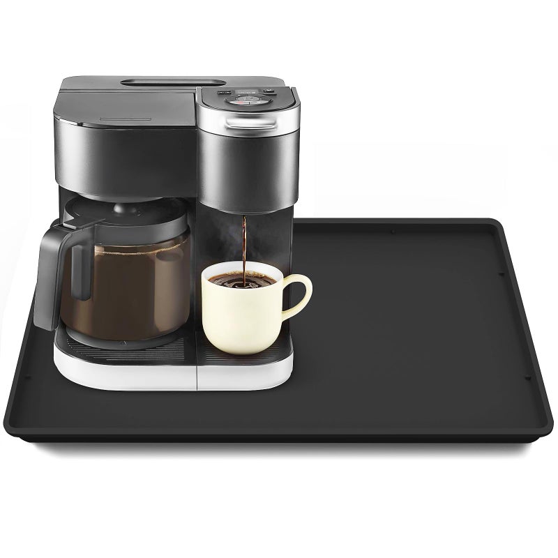 TOHONFOO Silicone Coffee Maker Mat with Lip, 19.7'' x 15'' Heavy Duty Coffee Maker Mat for Countertops, Coffee Tray Fit Under Coffee Machine Appliance Automatic Machines Espresso Accessory, Black - Image 1