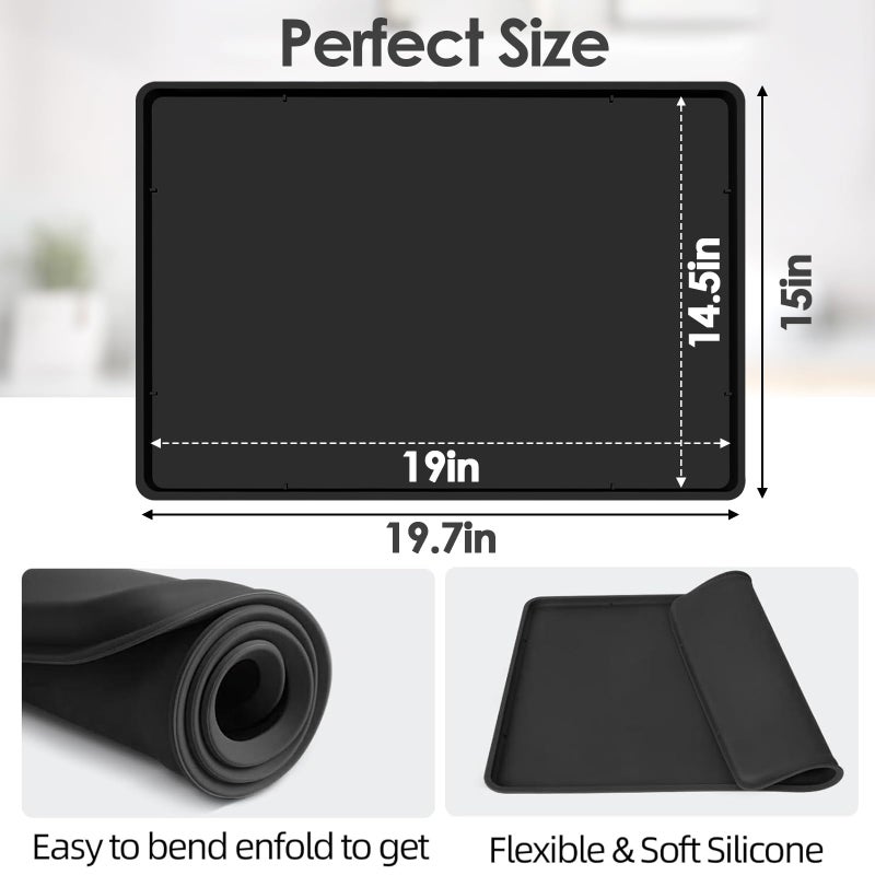 TOHONFOO Silicone Coffee Maker Mat with Lip, 19.7'' x 15'' Heavy Duty Coffee Maker Mat for Countertops, Coffee Tray Fit Under Coffee Machine Appliance Automatic Machines Espresso Accessory, Black - Image 4