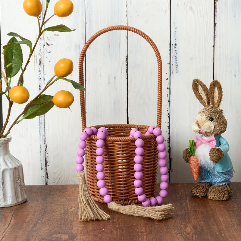 OMISHE 59in Wood Bead Garland with Tassels, Decorative Beads Decor, Farmhouse Wooden Beads Garland for Wall Hanging Home Festival Decor, Purple - Image 2