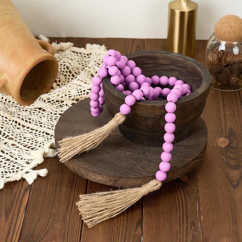 OMISHE 59in Wood Bead Garland with Tassels, Decorative Beads Decor, Farmhouse Wooden Beads Garland for Wall Hanging Home Festival Decor, Purple - Image 5