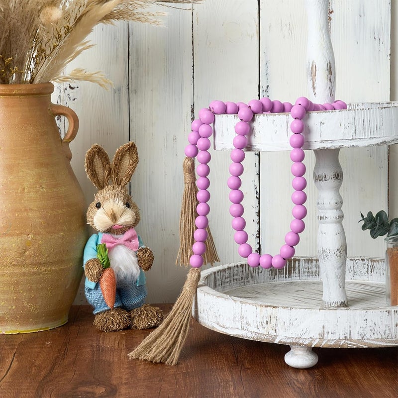 OMISHE 59in Wood Bead Garland with Tassels, Decorative Beads Decor, Farmhouse Wooden Beads Garland for Wall Hanging Home Festival Decor, Purple - Image 4