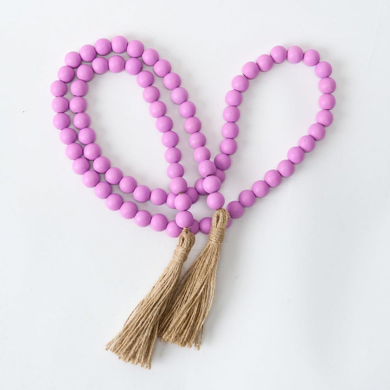 OMISHE 59in Wood Bead Garland with Tassels, Decorative Beads Decor, Farmhouse Wooden Beads Garland for Wall Hanging Home Festival Decor, Purple - Image 1
