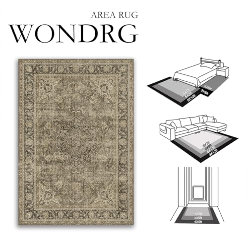 WondRg 2x6 Washable Runner Rug Brown Vintage Non Slip Soft Low Pile Hallway Kitchen Rug Distressed Oriental Carpet for Laundry Bathroom Bedroom Living Room Home Decor - Image 2