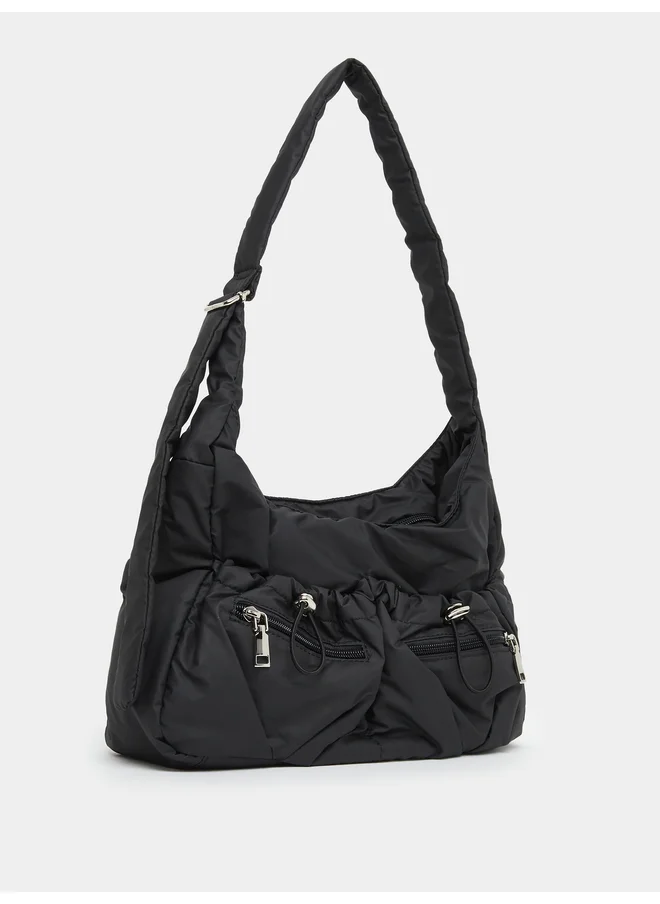 ستايلي Styli Textured Zipped Shoulder Bag with Drawstring