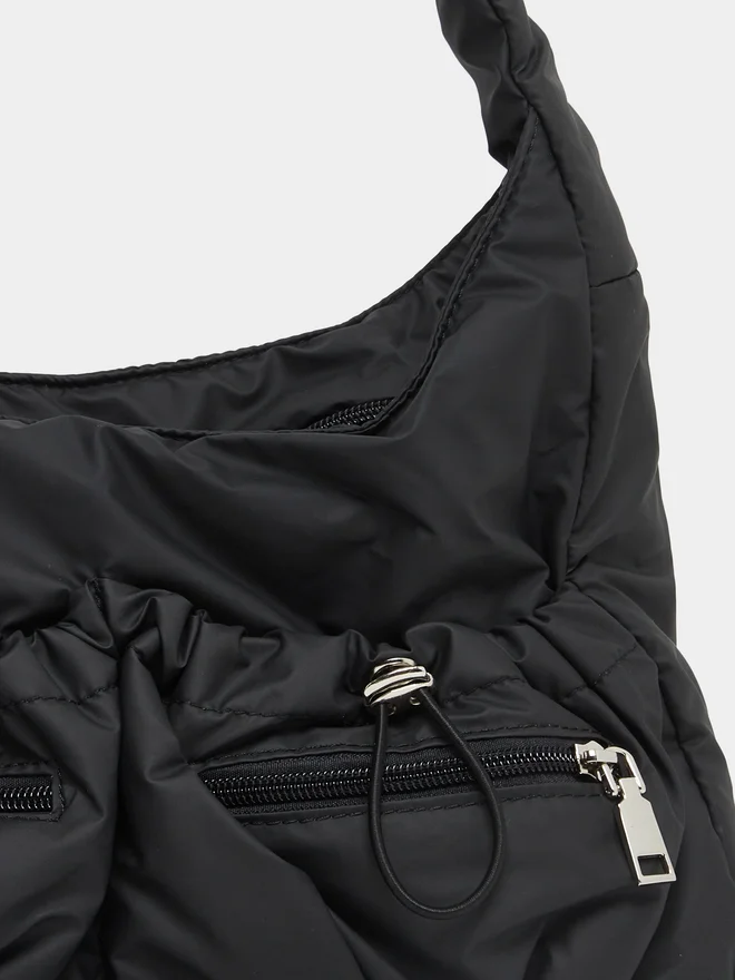 Styli Styli Textured Zipped Shoulder Bag with Drawstring