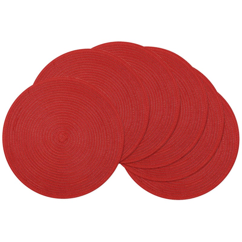 SHACOS Round Placemats Set of 6 Braided Cotton Polyester 15 inch Washable Place Mats for Dining Tables Christmas Table Mats Home Wedding Party Table Decor (Red, 6) - Image 1