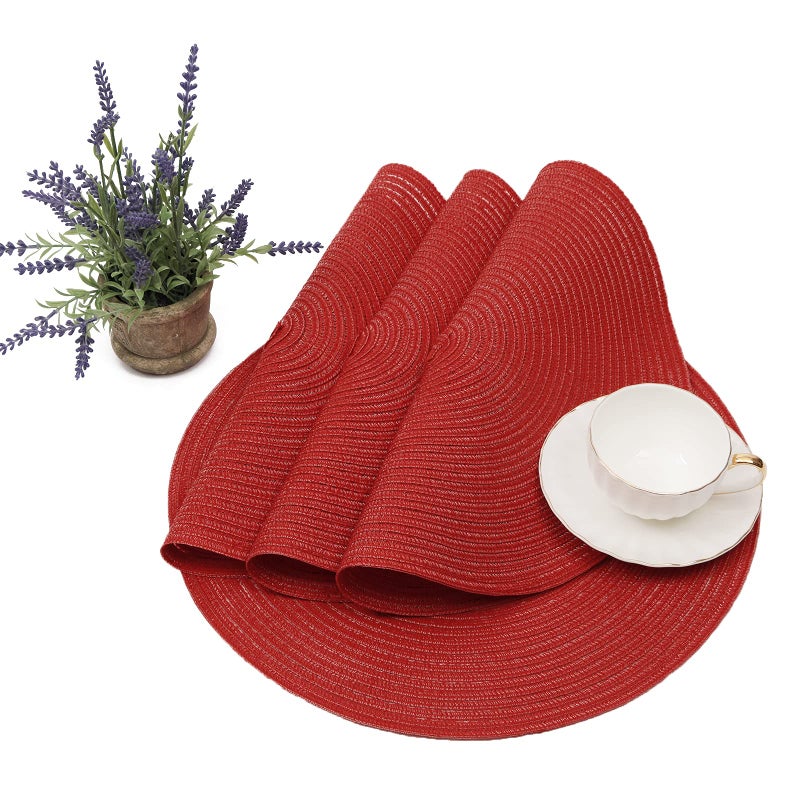 SHACOS Round Placemats Set of 6 Braided Cotton Polyester 15 inch Washable Place Mats for Dining Tables Christmas Table Mats Home Wedding Party Table Decor (Red, 6) - Image 3