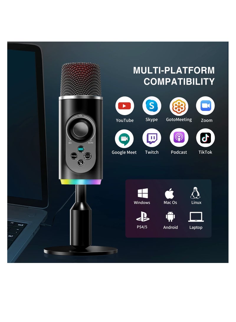 general SYOSI USB Microphone, PC Gaming Microphone USB C Condenser Microphone with RGB Light Headphone Jack Mute on for Live Streaming Podcast Video Meeting Have Noise canceling and superior sound pick - Image 2