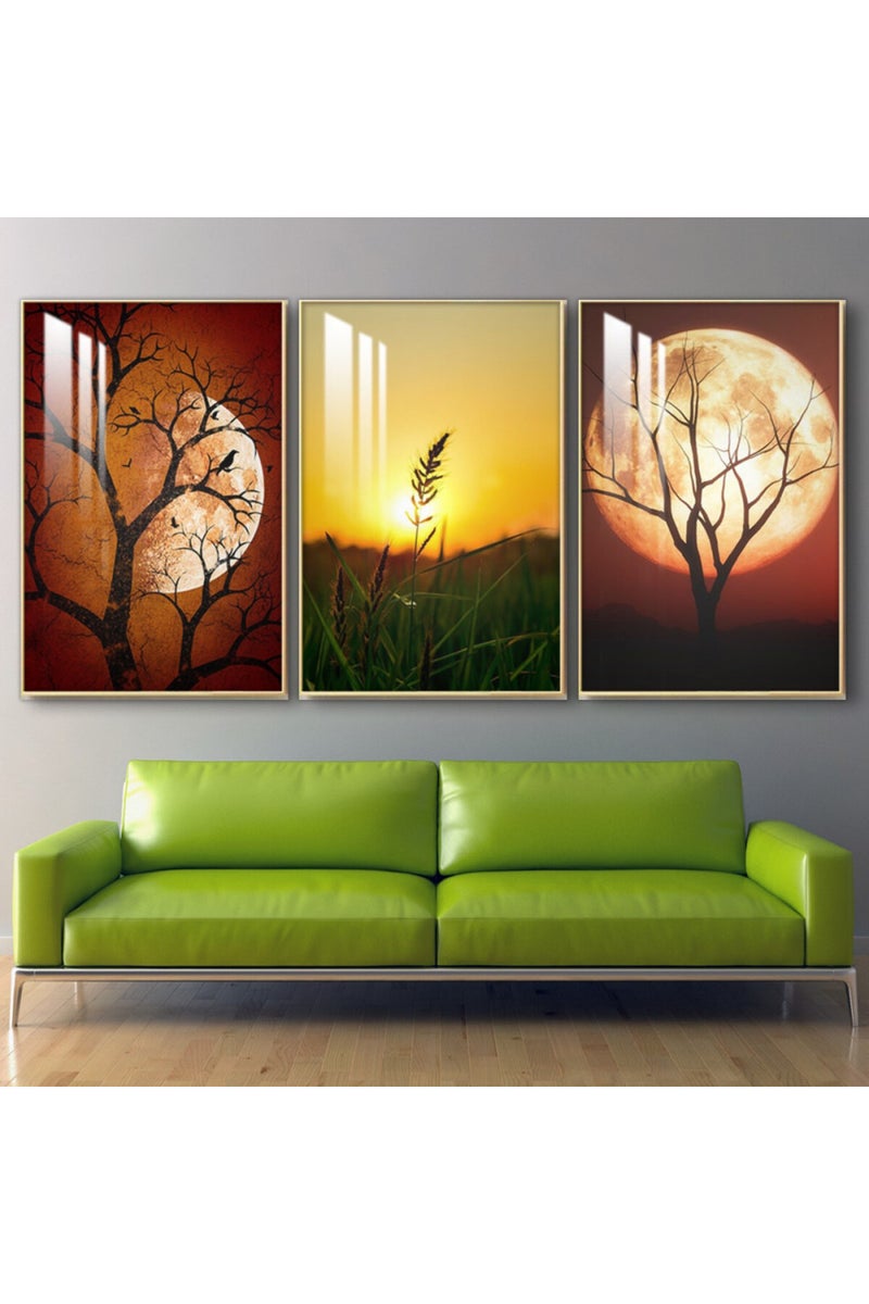 Marktna Three wooden wall painting with a frame and a clear acrylic layer - Image 1