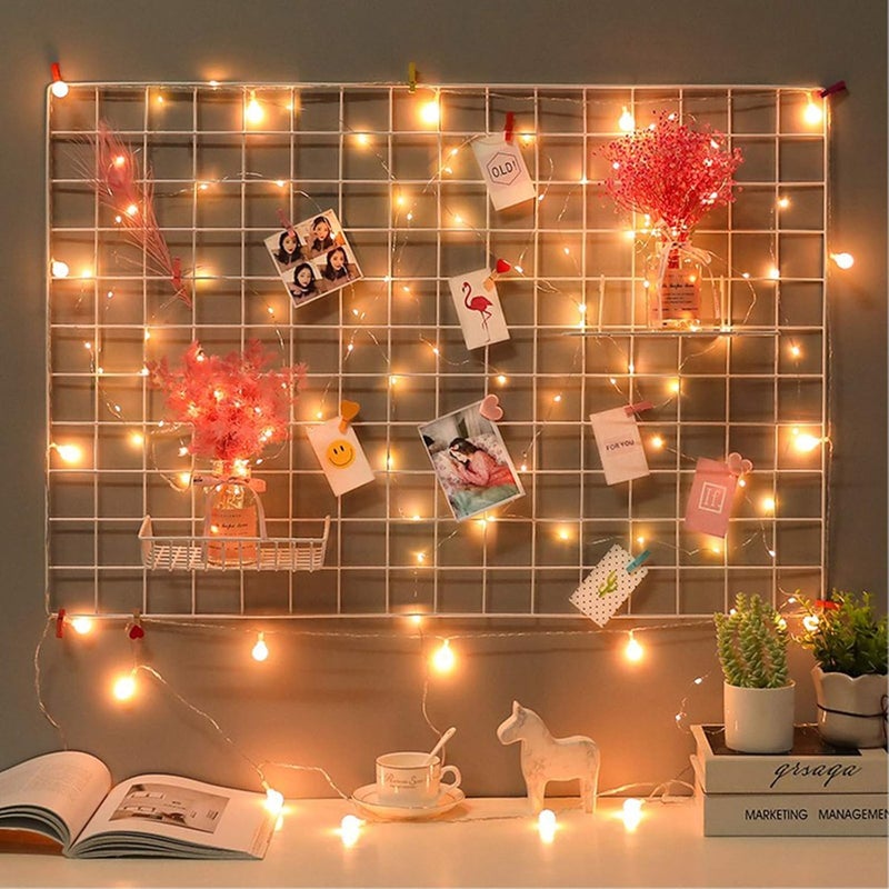 CreativeBuzz Steel Grid Photo Frame For Wall With 10 Wooden Clips Photo frame grid DIY Mesh Wire Frame Grid Of Metal Hanging Aesthetic Moments Photo Wall Décor for Home Living Room and office (White) - Image 5