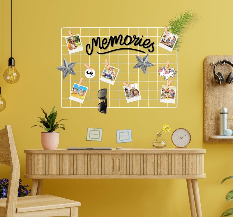 CreativeBuzz Steel Grid Photo Frame For Wall With 10 Wooden Clips Photo frame grid DIY Mesh Wire Frame Grid Of Metal Hanging Aesthetic Moments Photo Wall Décor for Home Living Room and office (White) - Image 4