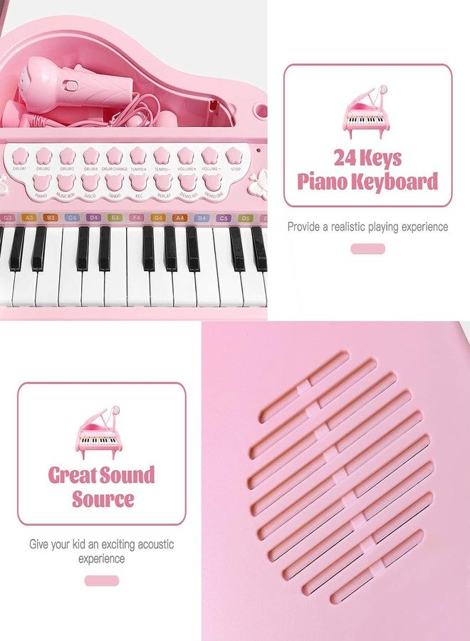 Love&Mini Piano Keyboard Toy for Girls - 24 Keys Toddler Music Toy Instrument with Microphone, Pink Piano Toy for 1 2 3 Years Old Girls Birthday Gift - Image 4
