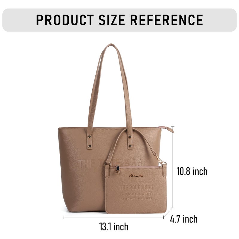 Chinllo Tote Bag for Women, Medium Top Handle Handbags Purse Set with Clutch Bag (D.Khaki) - Image 2