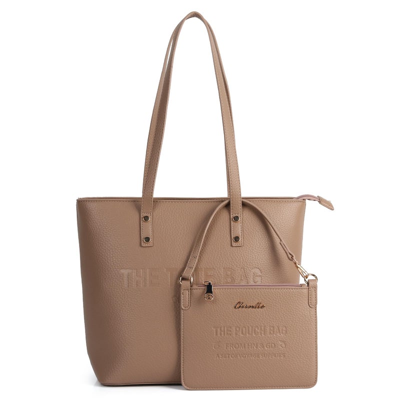 Chinllo Tote Bag for Women, Medium Top Handle Handbags Purse Set with Clutch Bag (D.Khaki) - Image 1