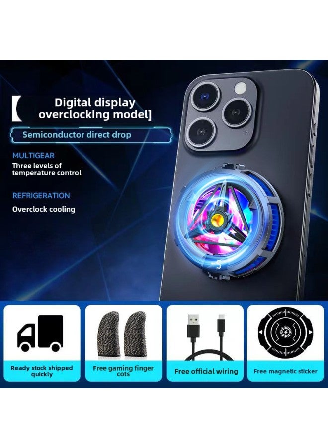 E-sports Dedicated Mobile Phone Radiator Semiconductor Refrigeration Cooling Artifact Game Live Clip Mute Fan Anchor-Colour:[magnetic Suction Model] Three-speed Digital Display★Super Strong Magnetic Suction★Free E-sports Gloves + Magnetic Suction Sheet  - Image 1