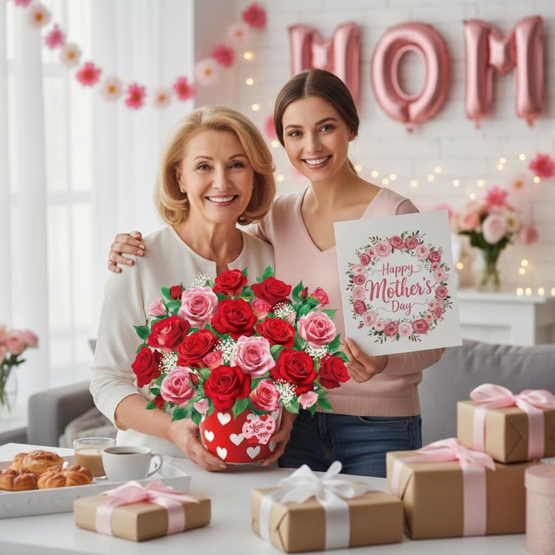 Tcamp Pop Up Valentines Cards with Music and Lights, 10 Inch Life Sized Paper Rose Bouquet Mothers Day Card, Anniversary Birthday Gifts for Women Mom Sister - Image 3