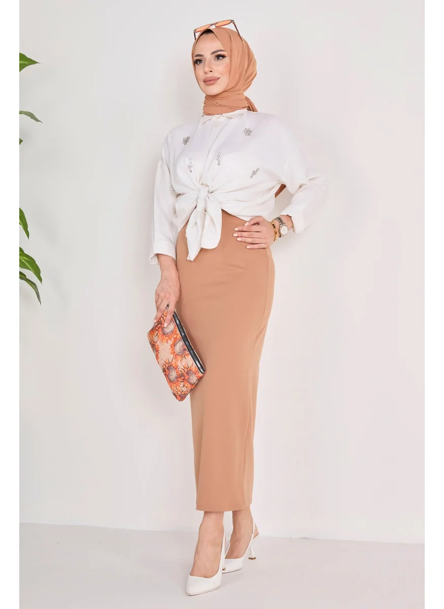 Tofisa 23054-LIGHT-TAN Pencil Skirt