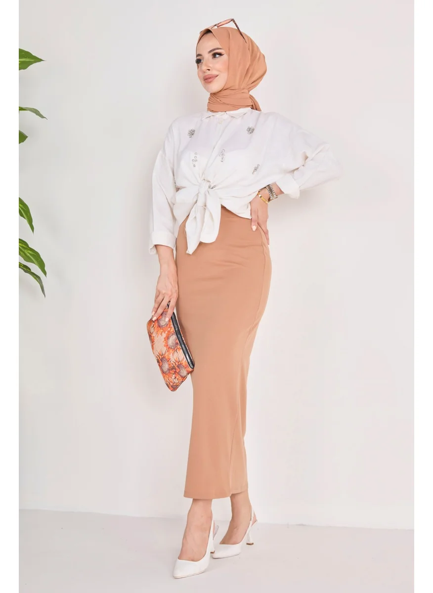 Tofisa 23054-LIGHT-TAN Pencil Skirt