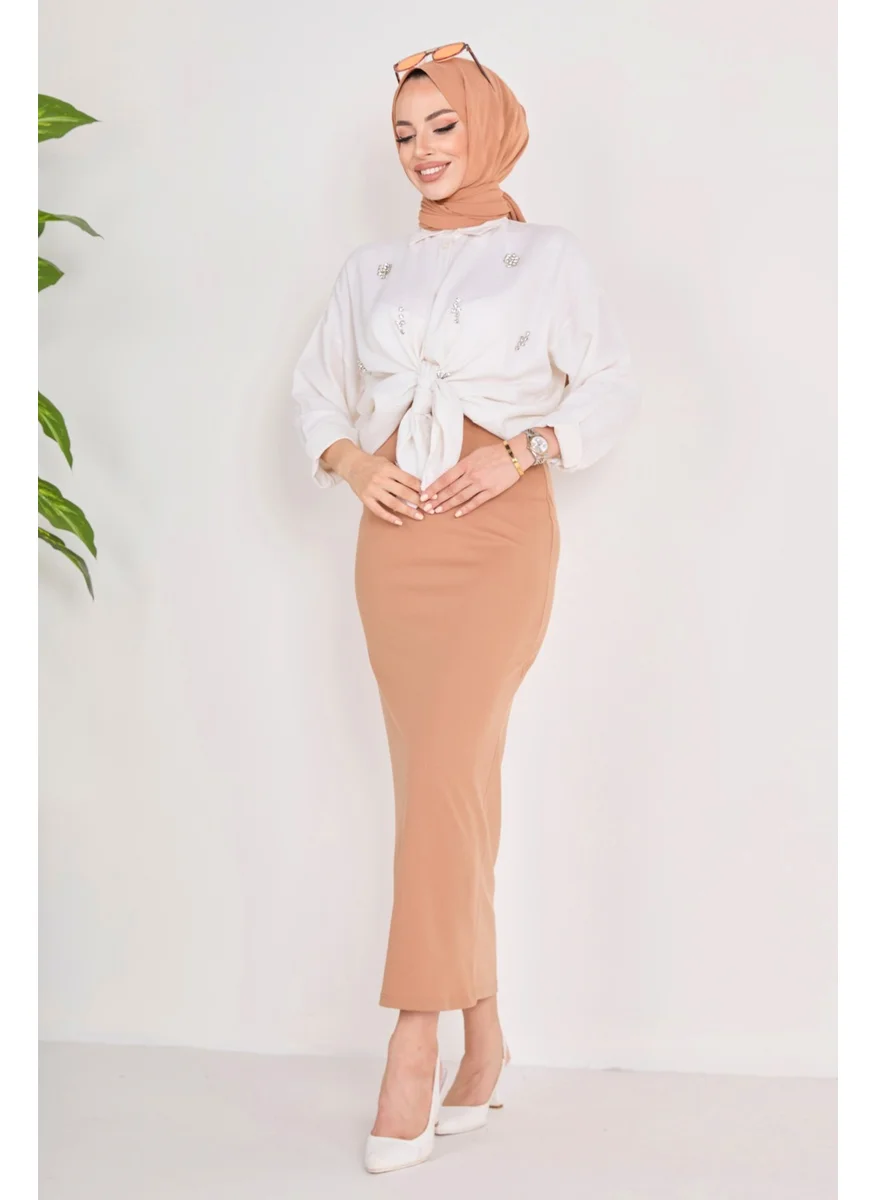 Tofisa 23054-LIGHT-TAN Pencil Skirt