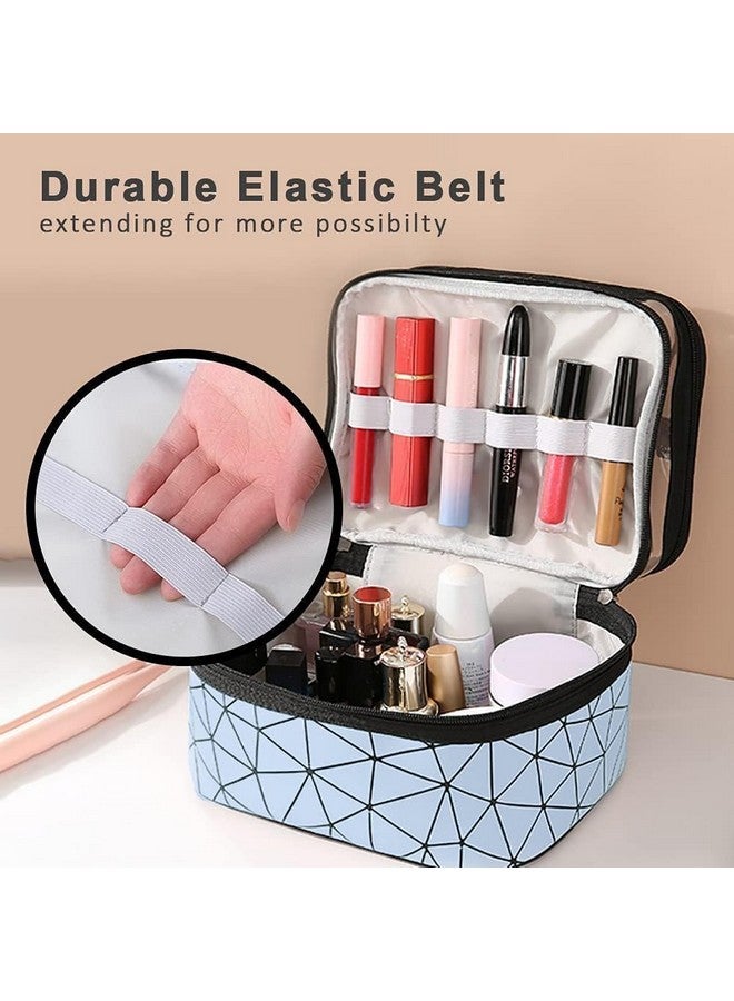 Double Layer Makeup Pouch with Brush Holder, 16 cm, Travel Toiletry Organiser for Women (Sky Blue) - Image 3