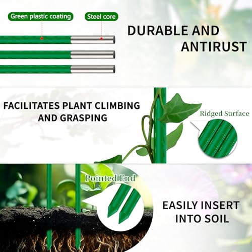 SupKing Sturdy Garden Stakes 18 Inch SupKing DIY 34567ft Tomato Support Stake Green Plastic Coated Metal Tall Plant Stick Poles Plants Trellis for Indoor Outdoor Climbing Cucumber Chili Eggplant20 Packs - Image 3